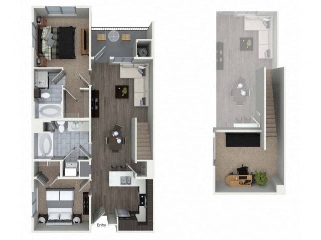 Floor plan for 2 beds, 2 baths, 1072 sqft
